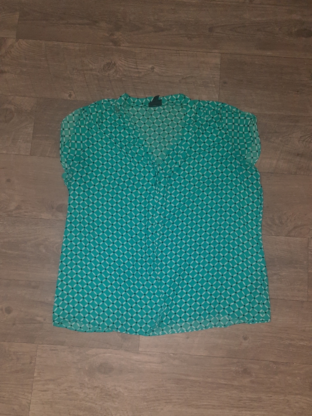 Worthington Teal Geometric Cap-Sleeve Blouse